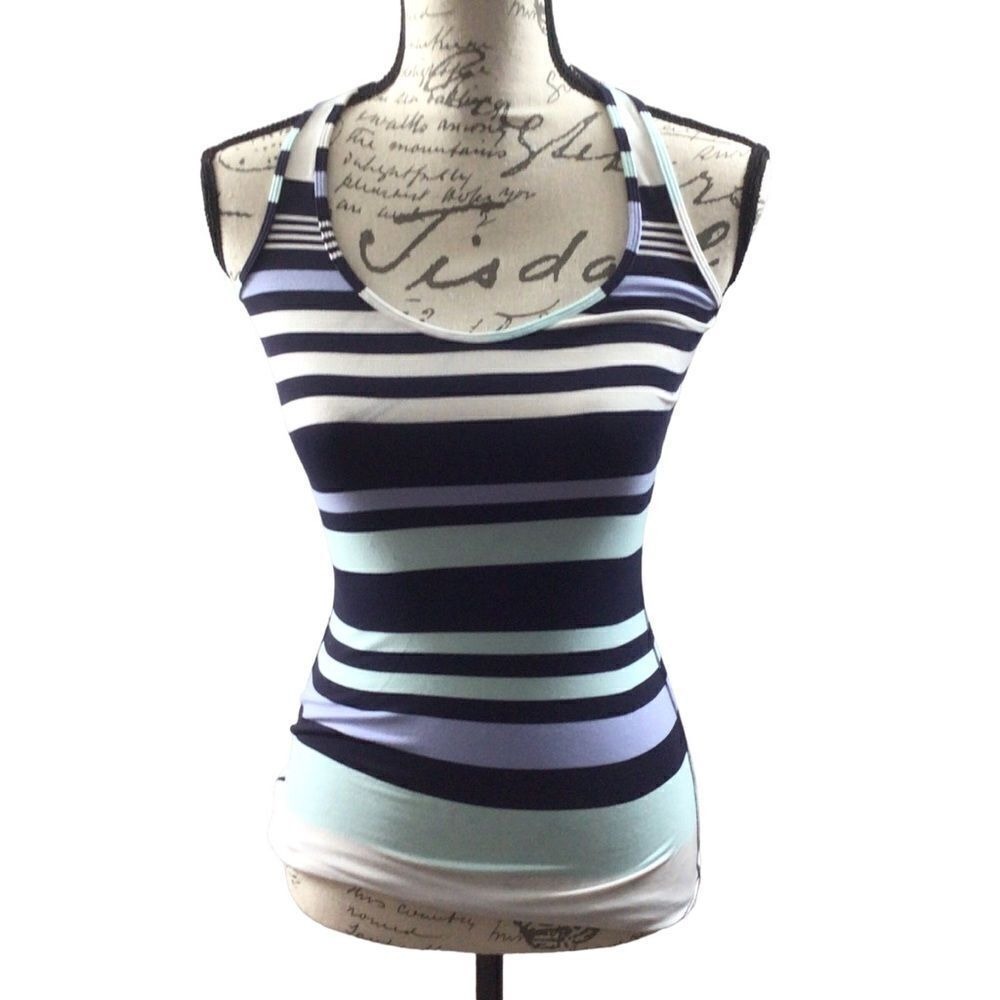 SALE Women's Lululemon Cool Racerback Discovery White Stripe Deep‎ Indigo Tank